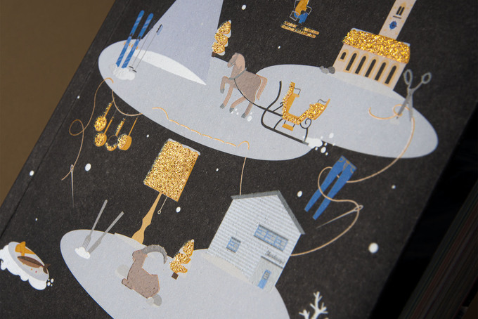 Glitterlack auf Offsetpapier am Umschlag eines Magazins